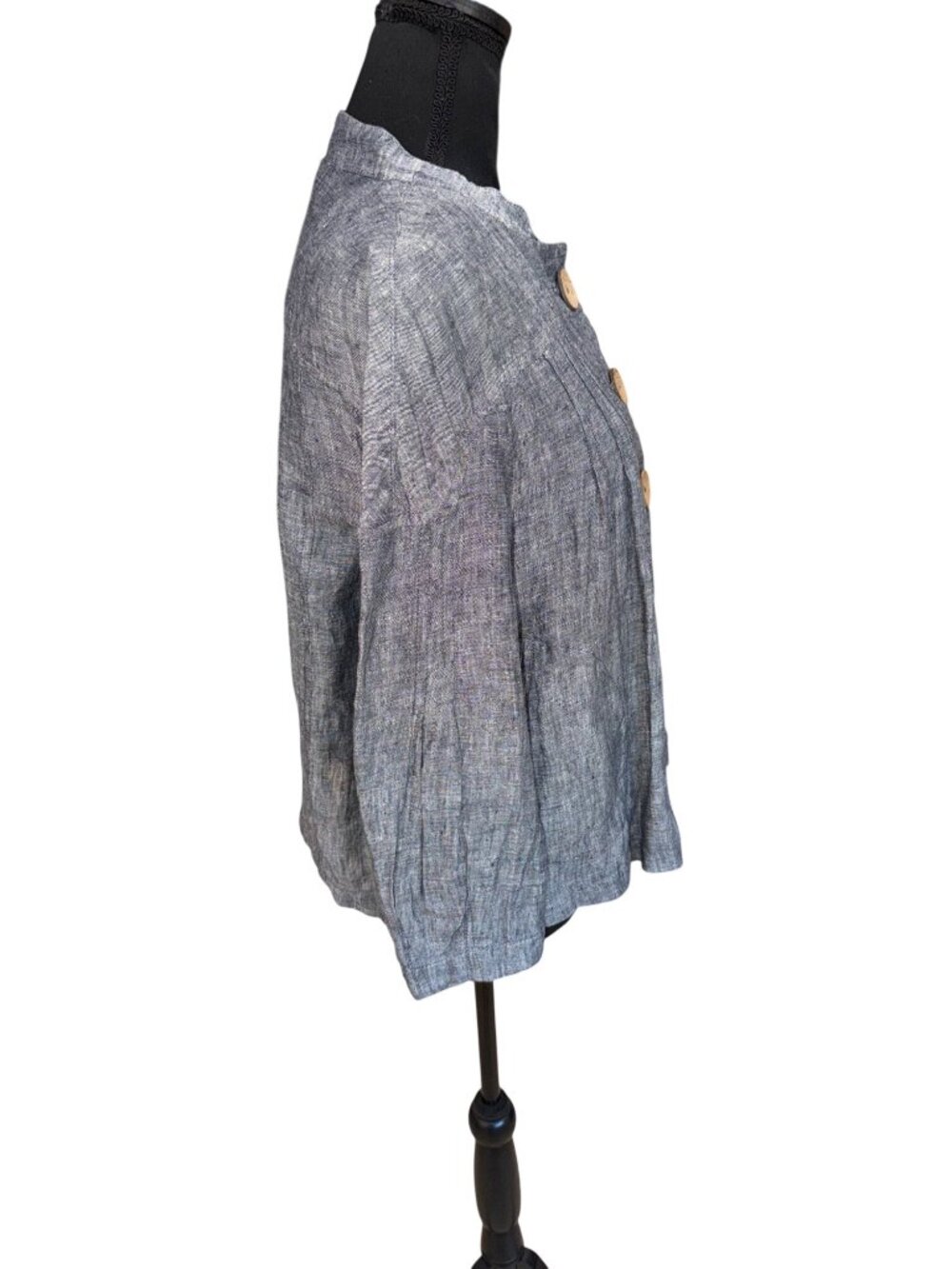 Pink Twill 100% Linen Women M Cardigan Jacket Top Sustainable Button Front Gray - Picture 5 of 11